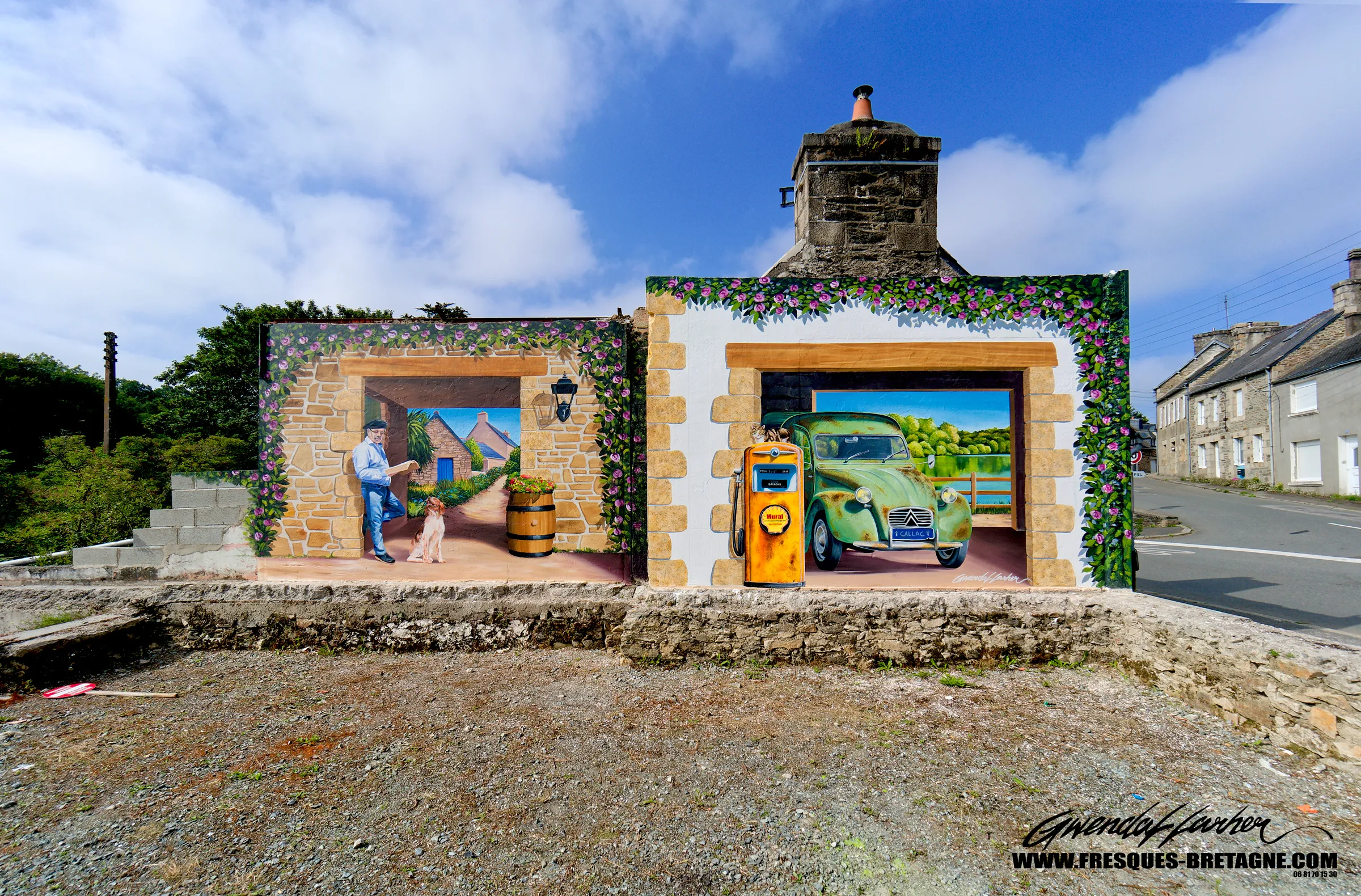 Fresque street art, fausse maison en trompe-l'œil à Callac